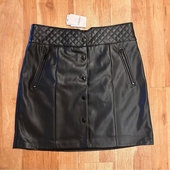 CARMEN MARC VALVO Quilted Faux Leather Skirt NWT 12 - Picture 3 of 9